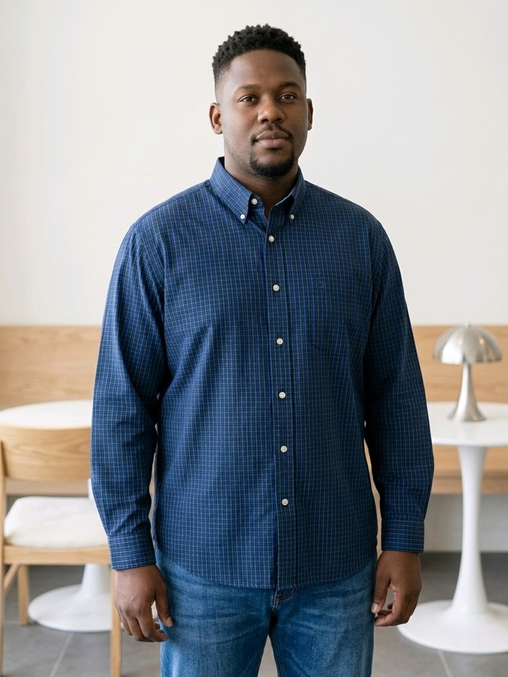 Chaps Men’s Blue and Green Plaid Button-Down Shirt